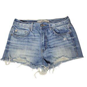 Abercrombie Fitch Low Rise Cut Off Denim Shorts 27/4 Distressed Festival Blue